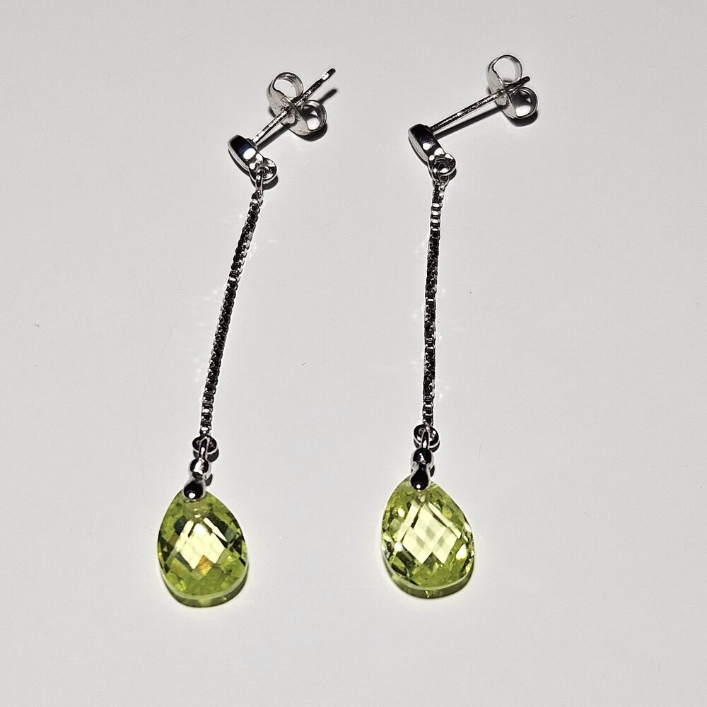 Vintage Prime Art & Jewel Sterling Silver Dangling Yellow Green Faceted Teardrop